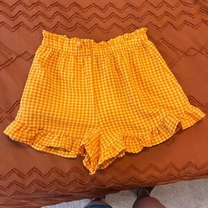 Yellow/Orange Gingham Ruffle Waist Women’s Shorts